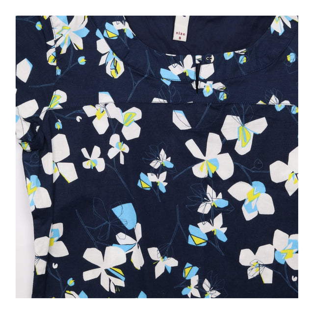 Dress Navy Blue Floral Print Cap Sleeve Scoop Neck