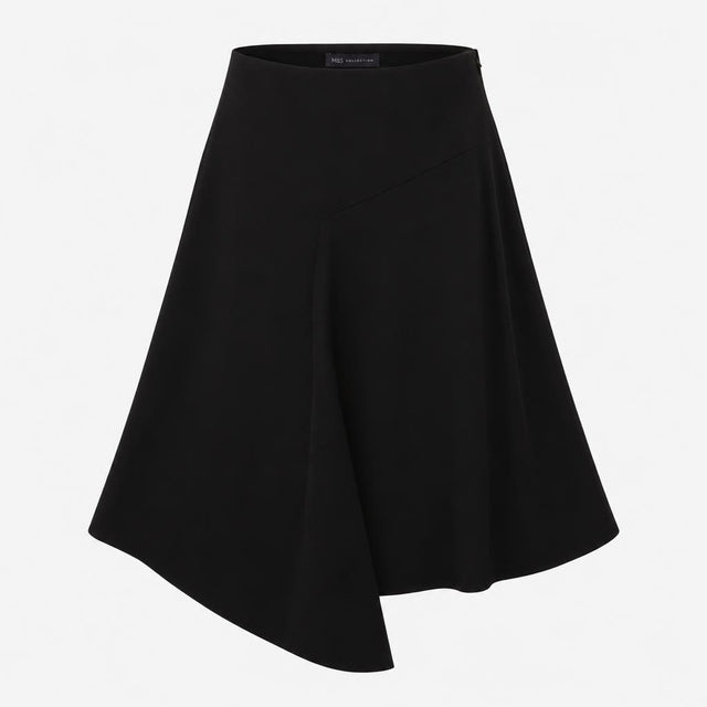 Skirt Black Asymmetric Handkerchief Hem Stretch Mi