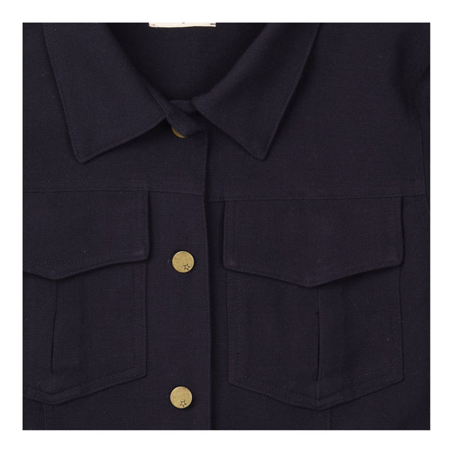 Utility Jacket Navy Gold Button Pocket Detail