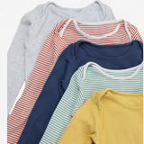 Bodysuit 5pcs Long Sleeve Ribbed Stripes & Plain