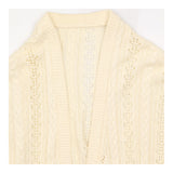 Cardigan Open Front Cable Knit Pointelle Cream