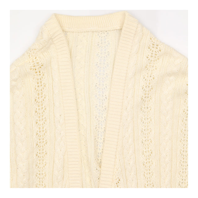 Cardigan Open Front Cable Knit Pointelle Cream