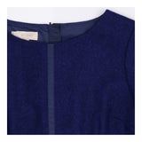 Shift Dress Navy Herringbone Satin Trim Short Slee