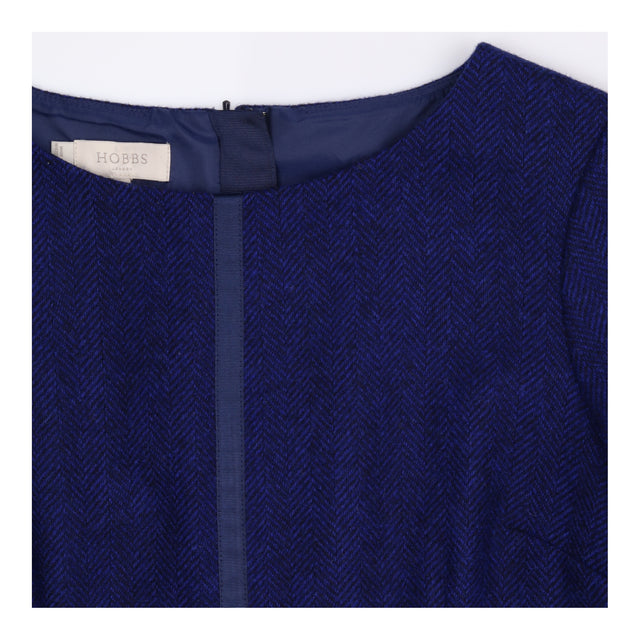 Shift Dress Navy Herringbone Satin Trim Short Slee