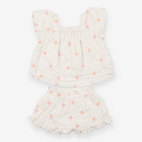 White Top and shorts outfit with peach flowers