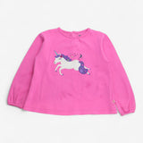 T-shirt long sleeve pink with unicorn applique