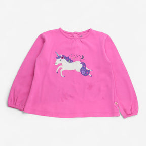 T-shirt long sleeve pink with unicorn applique