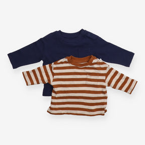 T-shirt long sleeves navy and brown white stripe 2