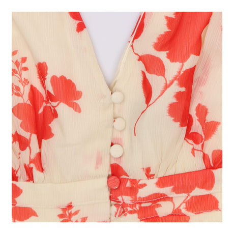 Anya Red White Floral Chiffon Midi Dress