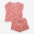 Pyjama Set Shorts Top Leaf Print Coral Pink