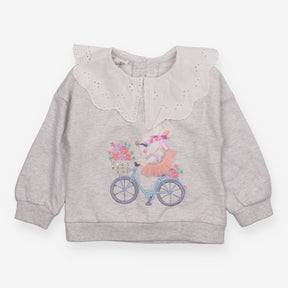 Sweater jersey grey with white collar rabbit cycli