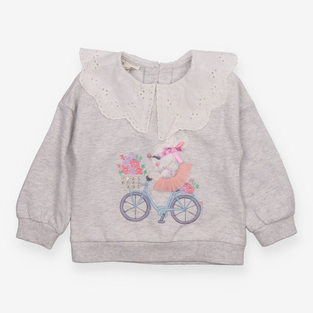 Sweater jersey grey with white collar rabbit cycli