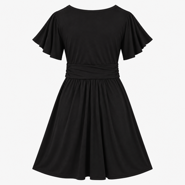 Midi Dress Black Layered Bodice Stretch Maternity