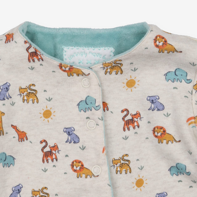 Reversible Jacket Velour Blue Jungle Animals