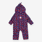 Pramsuit navy flowers purple fleece