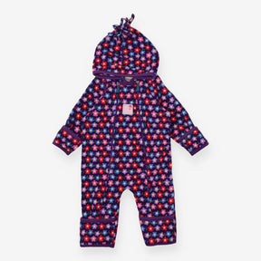 Pramsuit navy flowers purple fleece