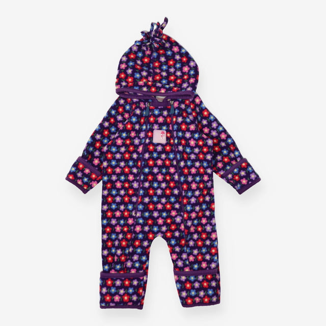 Pramsuit navy flowers purple fleece