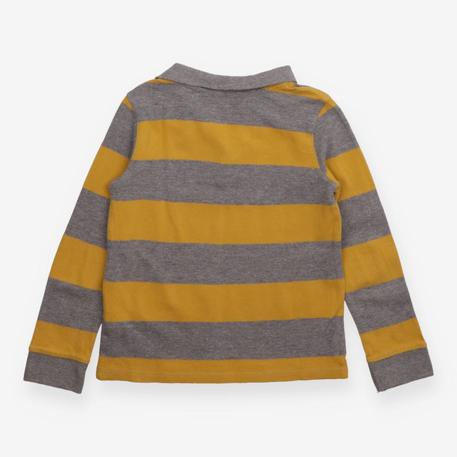 Polo T-Shirt Long Sleeve Grey and Mustard Stripe