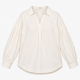 Off White Organic Cotton V-Neck Long Sleeve