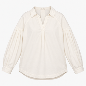 Off White Organic Cotton V-Neck Long Sleeve