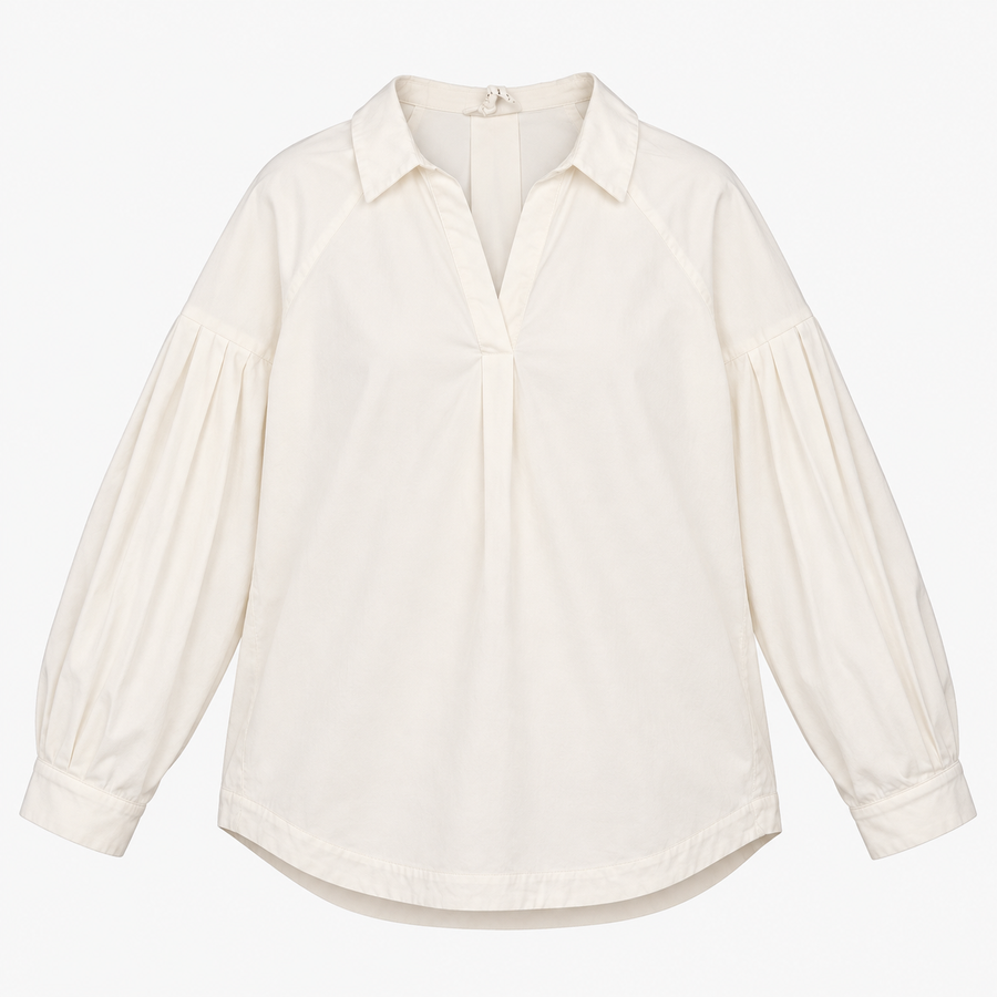 Off White Organic Cotton V-Neck Long Sleeve