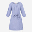 Blue White Striped 100% Linen Belted 3/4 Sleeve Sh