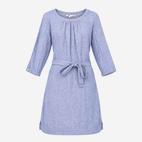 Blue White Striped 100% Linen Belted 3/4 Sleeve Sh