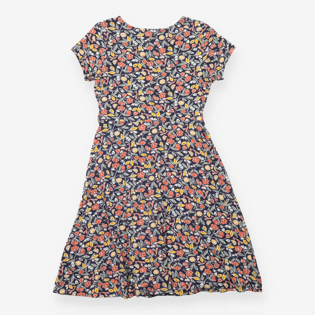 Midi Dress Navy Multicolour Floral Short Sleeve
