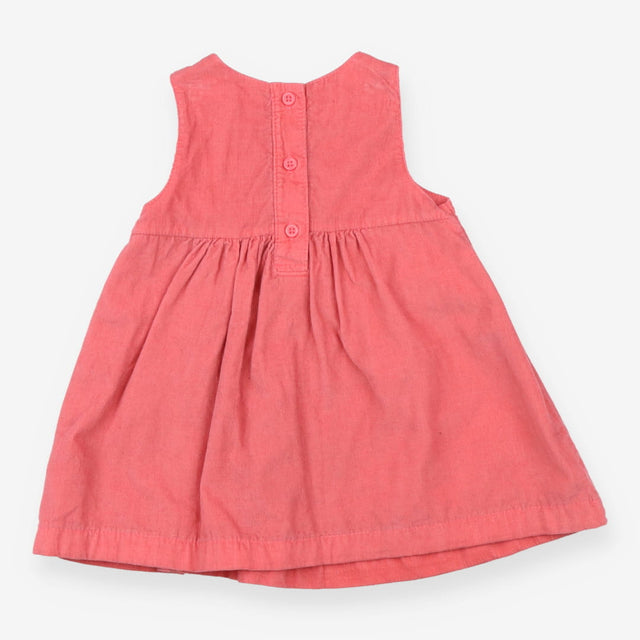Pink cord dress with bunnies and birds