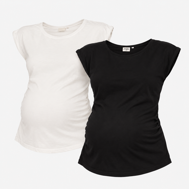 Maternity T-Shirts Two Pack Black White Turn-Up Sl