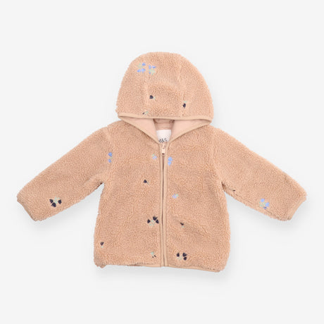 Teddy fleece neutral embroidered flowers