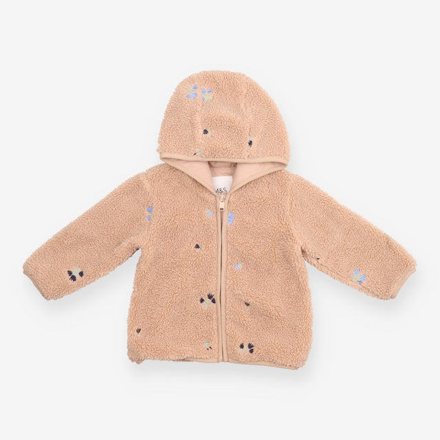 Teddy fleece neutral embroidered flowers