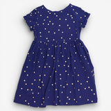 Navy jersey dress with gold polka dots