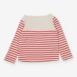 Tee LS red white stripe coloured rick rack stripes