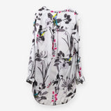 Joules Floral Bird Print Collarless Tunic Shirt Dr
