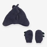 Winter hat and mittens navy blue dino spikes