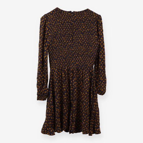 Navy and mustard floral smock long sleeve dress