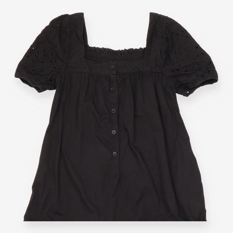 Midi Tiered Dress Broderie Square Neck Black