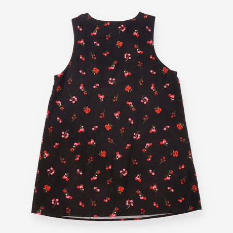 Floral Cotton Corduroy V Neck Pinafore Mini Dress 