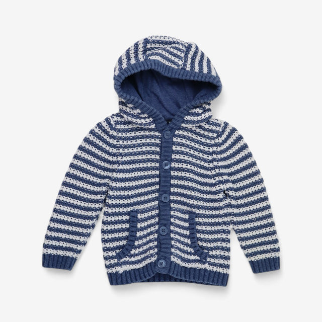 Blue and white checked cardigan