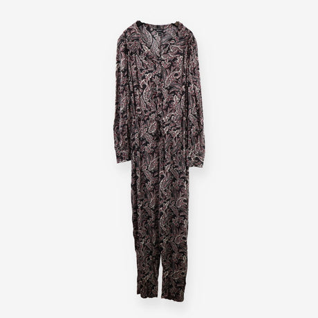 Jumpsuit Long Sleeve Black Paisley Print