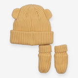 Beanie  With Ears and Gloves Ribbed Yellow
