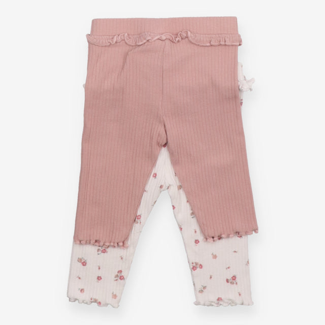 Leggings ribbed pink white floral 2 Pack