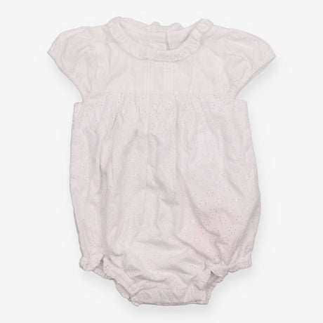 Romper white cotton lace bottom frill neck SS