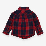 Shirt red navy plaid LS