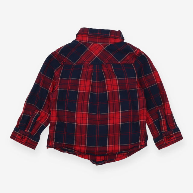 Shirt red navy plaid LS