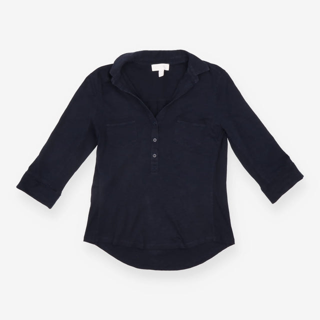 Top Navy Blue 3/4 Sleeve Henley Shirt