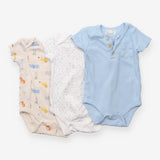 Bodysuits SS 3pc animals ribbed blue stars