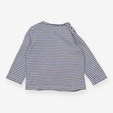 Tee LS bright blue white stripe pink neck edging