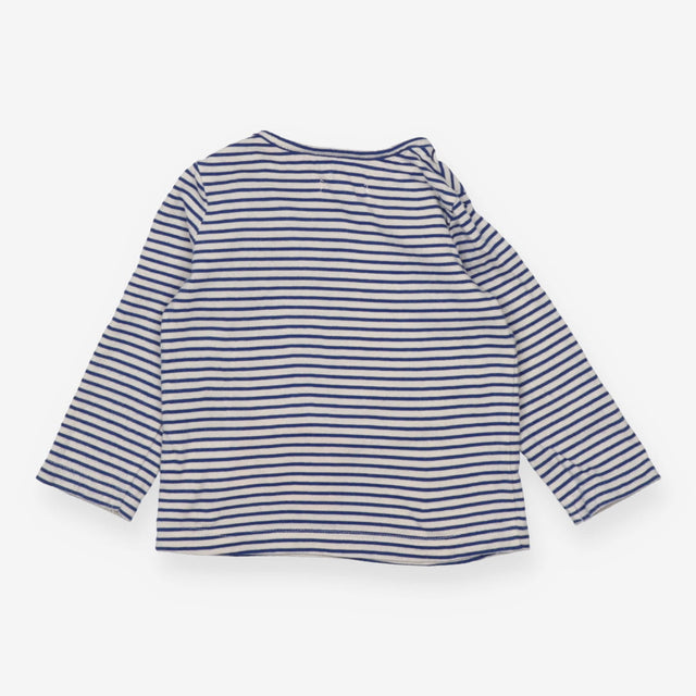 Tee LS bright blue white stripe pink neck edging